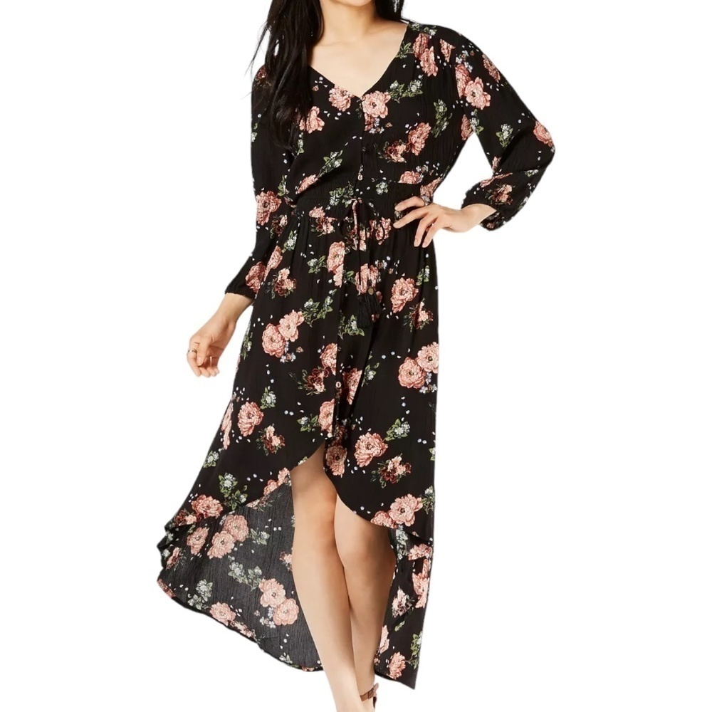 High-Low Flower Print Dress | Small
